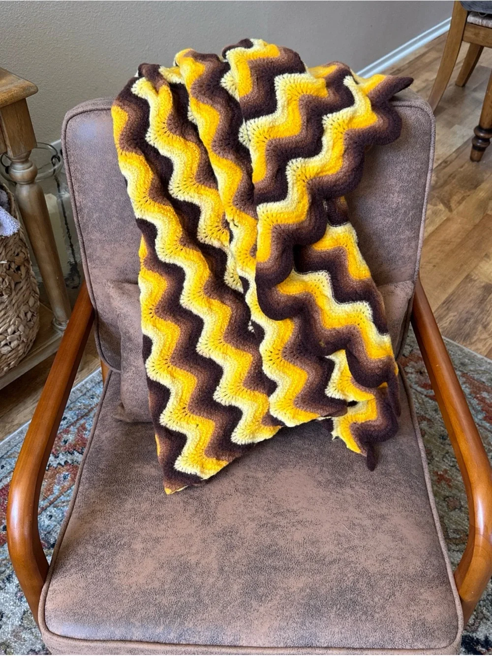 Chevron Wave Throw Blanket in Yellow and Brown - Cozy Accent Throw